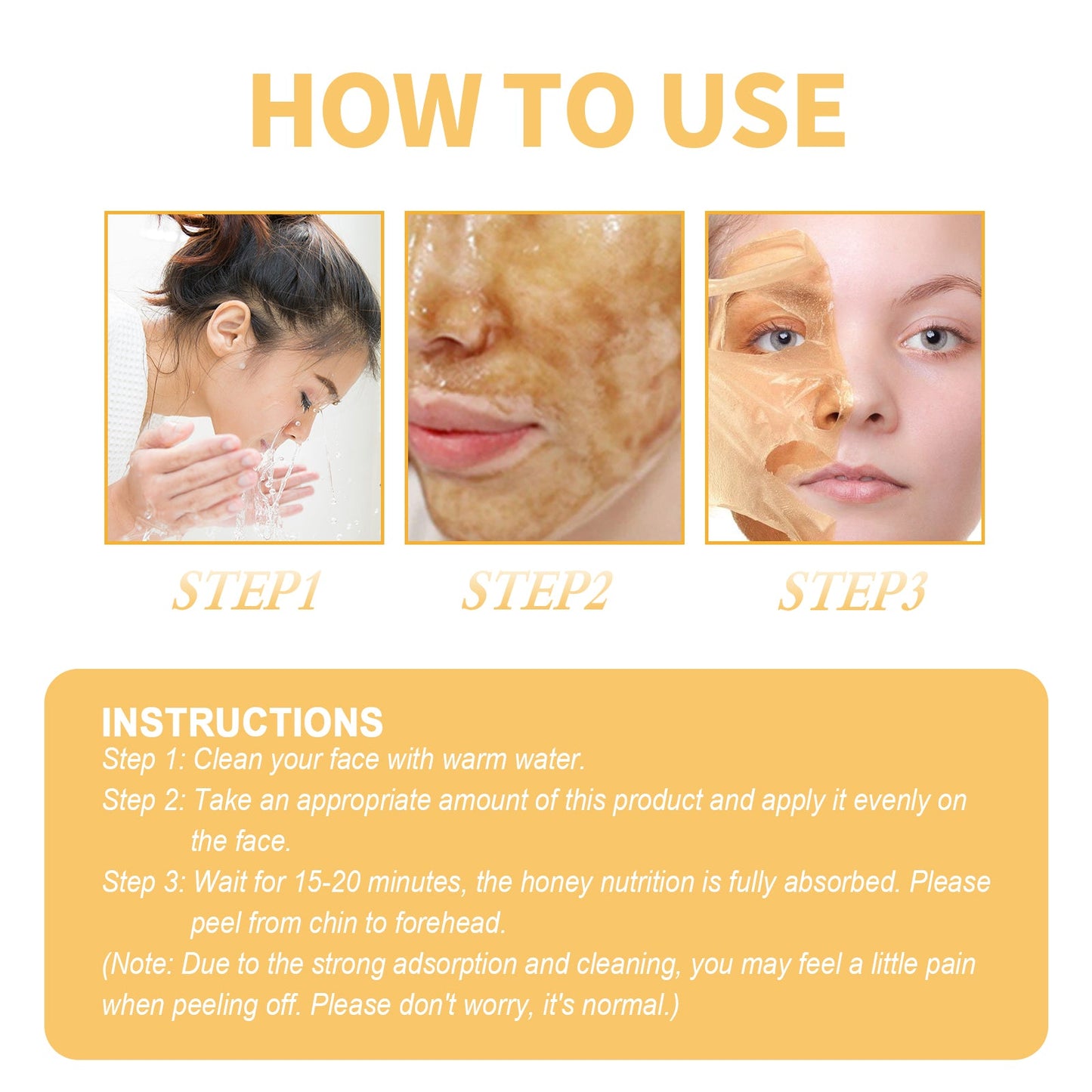 Honey Peel Mask, Tightens Pores Brightens Darkens Skin And Gently Removes Blackheads Apply Facial Mask