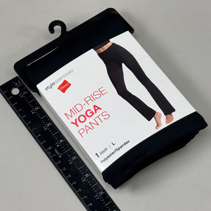 HANES (2 PACK) Mid-Rise Yoga Pants Polyester Spandex Women's Sz L Black 441985
